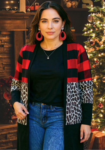 BUFFALO  PLAID & LEOPARD CARDIGAN