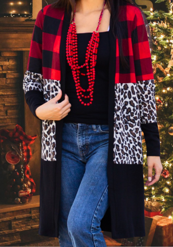 BUFFALO  PLAID & LEOPARD CARDIGAN