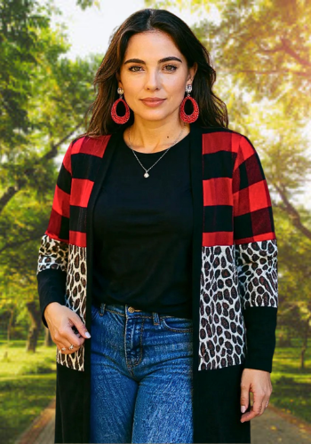 BUFFALO  PLAID & LEOPARD CARDIGAN