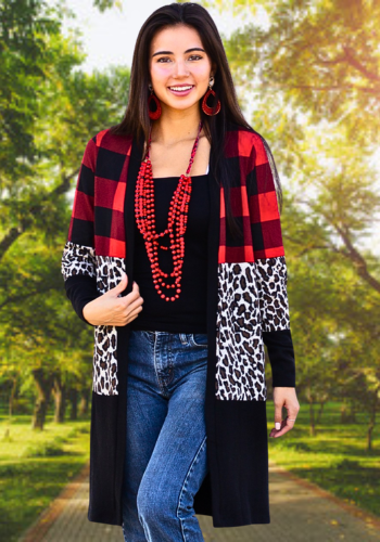 BUFFALO  PLAID & LEOPARD CARDIGAN