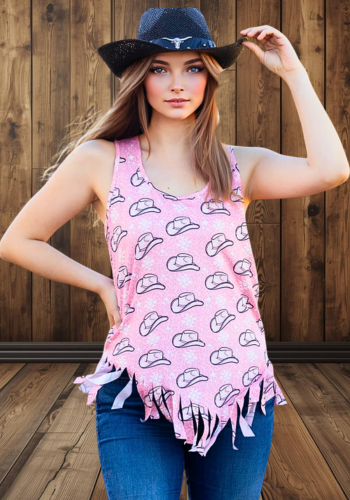 COWBOY HAT TANK TOP WITH FRINGE