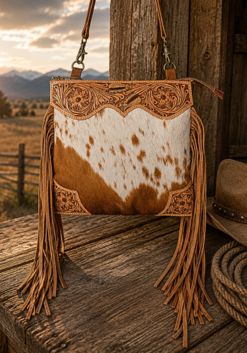 TUMBLEWEED TRAIL FRINGED HAND-TOOLED BAG