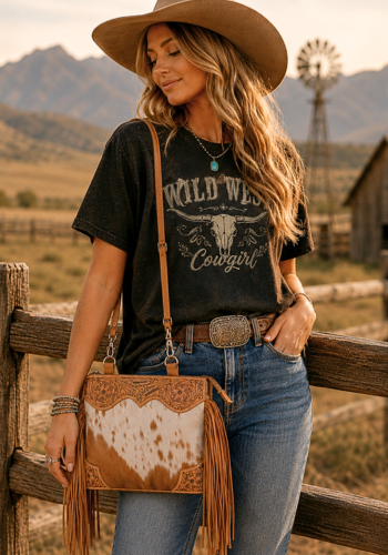 TUMBLEWEED TRAIL FRINGED HAND-TOOLED BAG