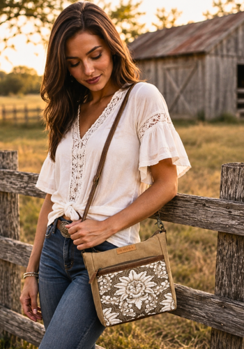 CRESTBLOOM VINTAGE CROSSBODY BAG-OLIVE