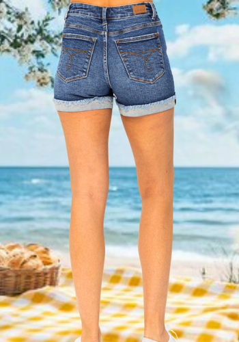 JUDY BLUE HIGH WAIST DESTROYED WITH BANDANA LINING SHORTS