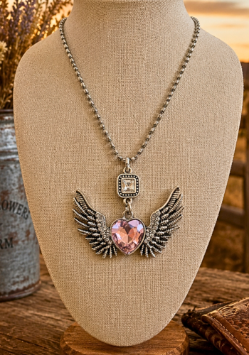 HEART & WINGS NECKLACE & EARRINGS SET