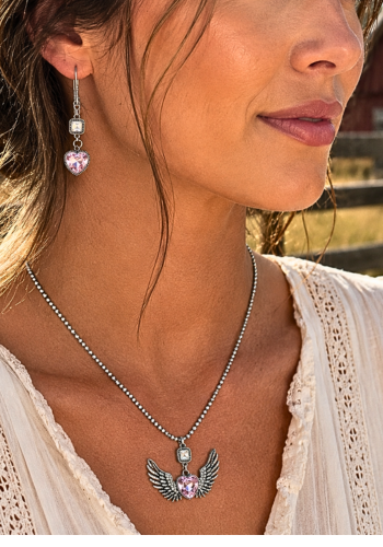 HEART & WINGS NECKLACE & EARRINGS SET
