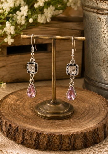PINK & CLEAR STONE EARRINGS