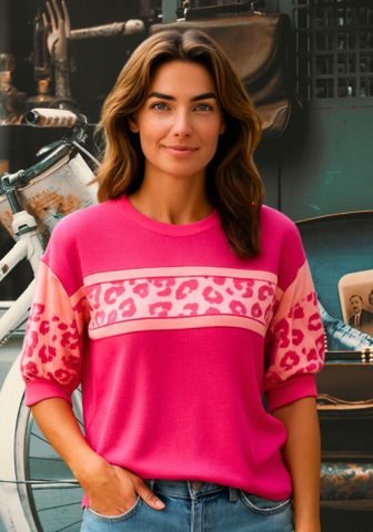 PINK LEOPARD COLOR BLOCK TOP