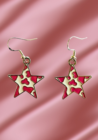 PINK & WHITE LEOPARD STAR EARRINGS