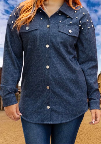 PEARL EMBELLISHED DENIM STYLE SHIRT