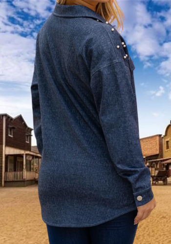 PEARL EMBELLISHED DENIM STYLE SHIRT