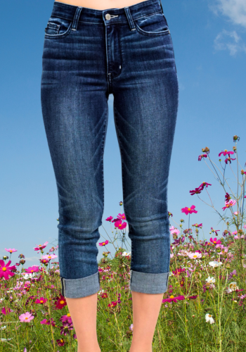 JUDY BLUE DARK WASHED CUFFED CAPRI