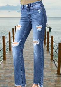 JUDY BLUE DESTROYED MID-RISE STRAIGHT LEG JEAN