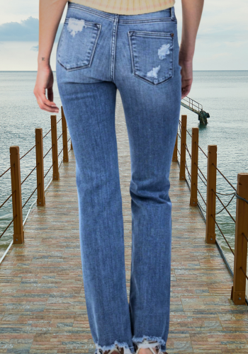 JUDY BLUE DESTROYED MID-RISE STRAIGHT LEG JEAN