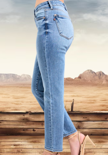 MID-RISE VINTAGE WASH SLIM FIT W/CELL PHONE POCKET JEANS