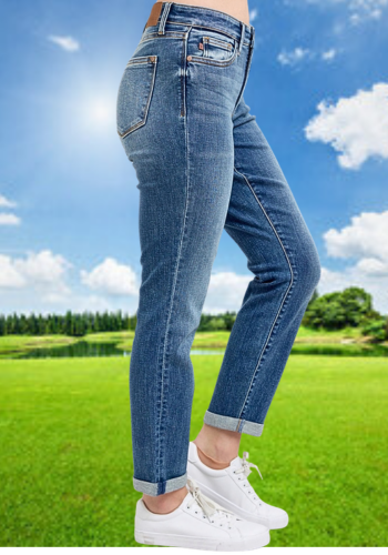 JUDY BLUE MID-RISE VINTAGE WASHED NON-DESTROY BOYFRIEND JEAN