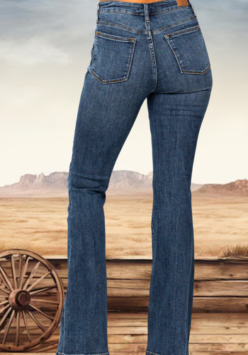 JUDY BLUE HIGH WAIST KNEE DESTROY FLARE JEAN