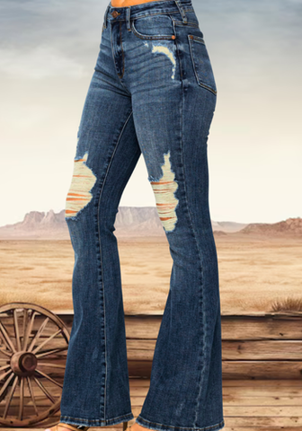JUDY BLUE HIGH WAIST KNEE DESTROY FLARE JEAN