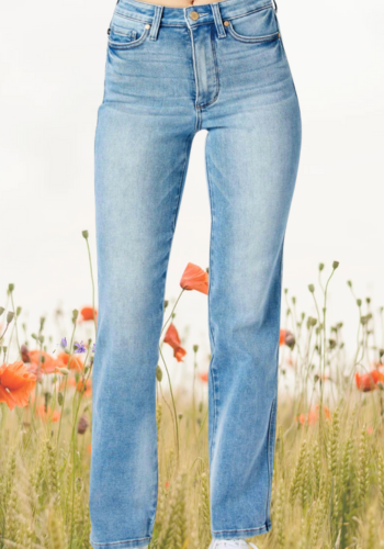 JUDY BLUE HIGH WAIST TUMMY CONTROL CONTRAST WASH STRAIGHT LEG JEAN