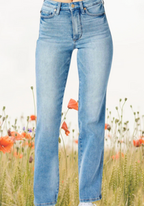 JUDY BLUE HIGH WAIST TUMMY CONTROL CONTRAST WASH STRAIGHT LEG JEAN
