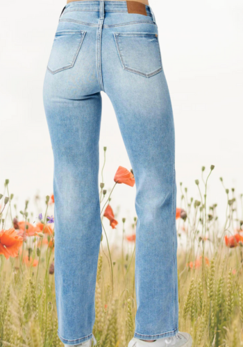 JUDY BLUE HIGH WAIST TUMMY CONTROL CONTRAST WASH STRAIGHT LEG JEAN