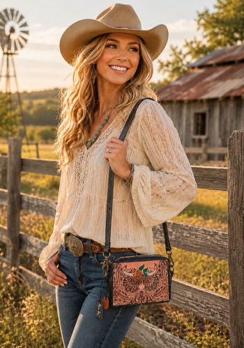 BLOOMIN STEER HAND-TOOLED LEATHER BAG