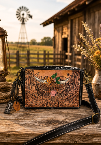 BLOOMIN STEER HAND-TOOLED LEATHER BAG
