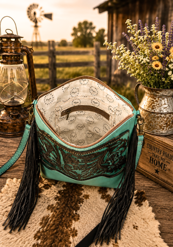 MILSTONE FRINGED HAND-TOOLED BAG