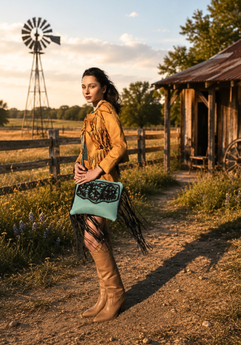 MILSTONE FRINGED HAND-TOOLED BAG
