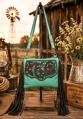MILSTONE FRINGED HAND-TOOLED BAG