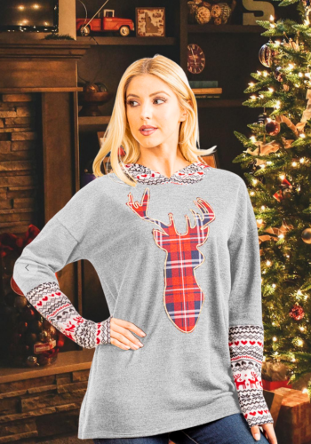 CHRISTMAS SHIRT WITH DEER AND HOODIE BLOUSE