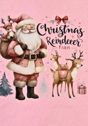 PINK CHRISTMAS SANTA & REINDEER SHORT SLEEVE TOP