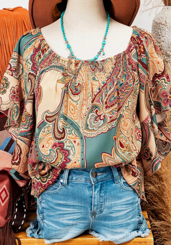 PAISLEY RUFFLES SLEEVE BLOUSE