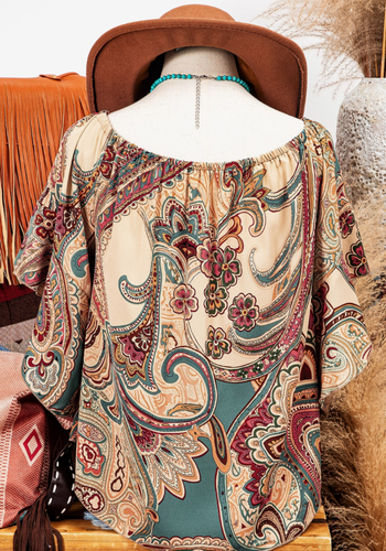 PAISLEY RUFFLES SLEEVE BLOUSE