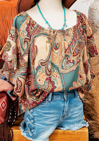 PAISLEY RUFFLES SLEEVE BLOUSE