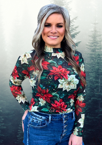 MEET ME UNDER THE POINSETTIA MESH TOP