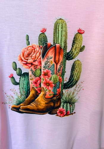 BOOTS & CACTUS PINK T-SHIRT