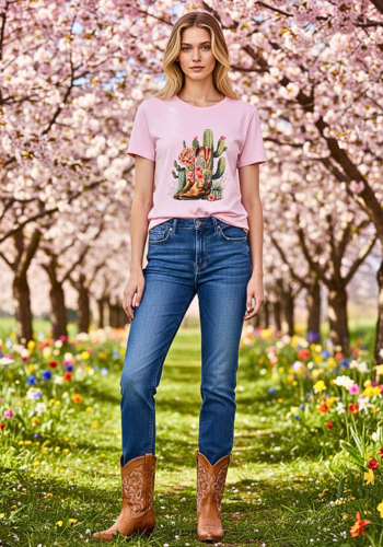 BOOTS & CACTUS PINK T-SHIRT