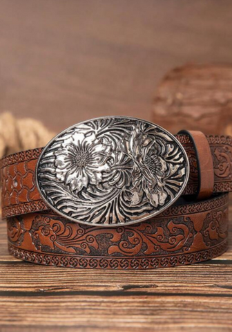 WESTERN RETRO BROWN PATTERNED BELT-40"