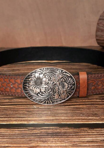 WESTERN RETRO BROWN PATTERNED BELT-40"