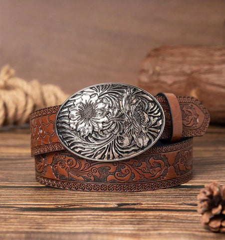 WESTERN RETRO BROWN PATTERENED BELT-40"