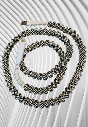 BLACK & WHITE CHECKED 4 IN 1 BEADED CHARGING CABLE
