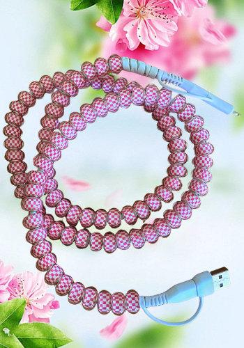 PINK & WHITE CHECKED 4 IN 1 CHARGING CABLE