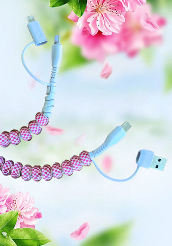 PINK & WHITE CHECKED 4 IN 1 CHARGING CABLE