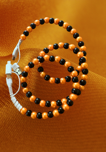 ORANGE & BLACK 4-IN-1 BEADED CHARGING CABLE