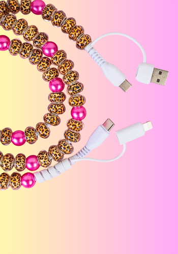 LEOPARD & FUCHSIA 4-IN-1 BEADED CHARGING CABLE