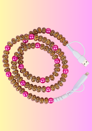LEOPARD & FUCHSIA 4-IN-1 BEADED CHARGING CABLE