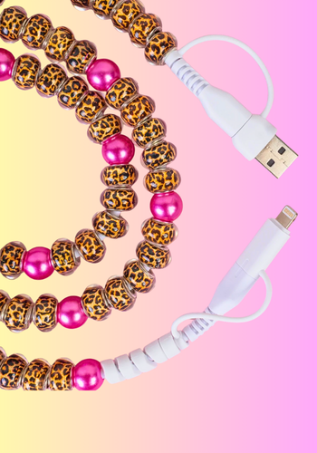 LEOPARD & FUCHSIA 4-IN-1 BEADED CHARGING CABLE
