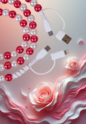 RED & WHITE 4-IN-1 BEADED CHARGING CABLE